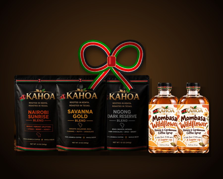The Kahoa Collection gift bundle: 3 coffees + 2 syrups